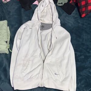Nike White Full-Zip Hoodie with Hood and Kangaroo Pockets
